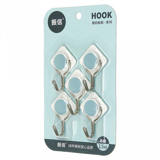 Крючок на липучке "Ромб" металлический с пластмассовым основанием, 5 штук 3,8х5,5х2,1см, в блистере, цвета в ассортименте: желтый, сиреневый, мятный (Китай)