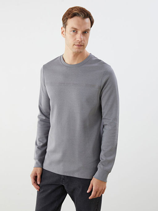 Bisiklet Yaka Bask?l? Erkek Sweatshirt