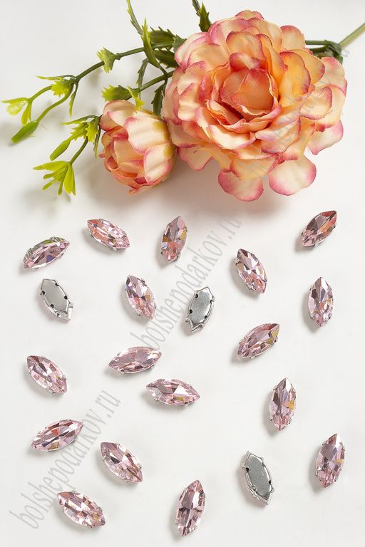 Стразы пришивные 15 мм "Овал заостренный" (20 шт) SF-3713, светло-розовый №20