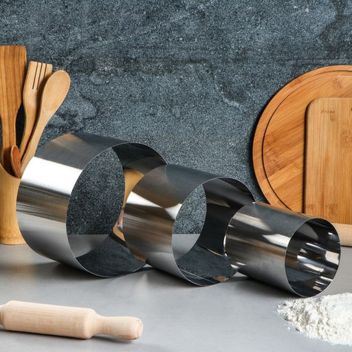 Набор форм для выпечки и выкладки TAS-PROM «Круг», d=10/15/20 см, h=12 см, нержавеющая сталь, 3 шт.