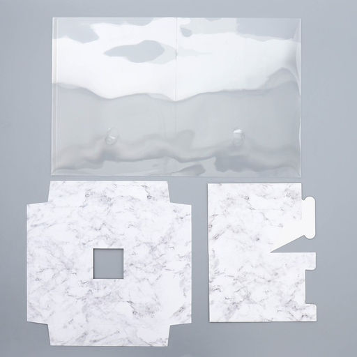 Коробка подарочная для цветов с вазой и пластиковыми окнами складная, упаковка, «Мрамор», 23×30×23 см