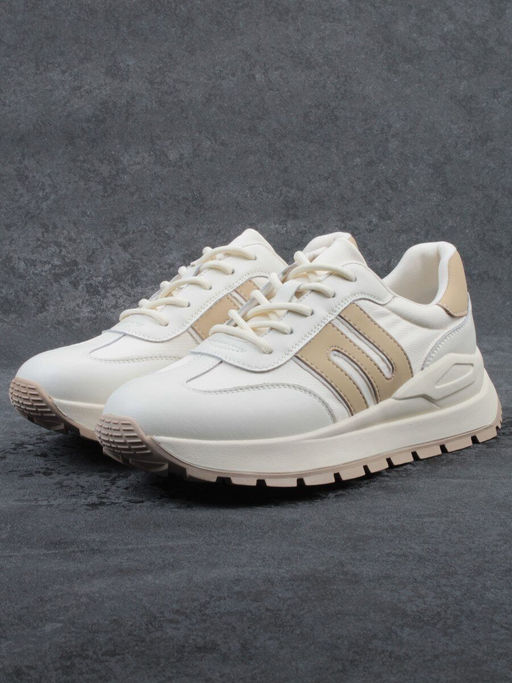 03-WG040-2M MILK/BEIGE Кроссовки демисезонные женские (натуральная кожа) - Фабричный китай фото 4