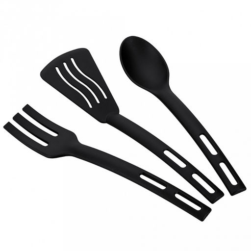 Кухонный набор Linea NERO 3 предмета: ложка, лопатка и вилка, высококачественный нейлон, матовая поверхность приборов, черный Regent (Китай)