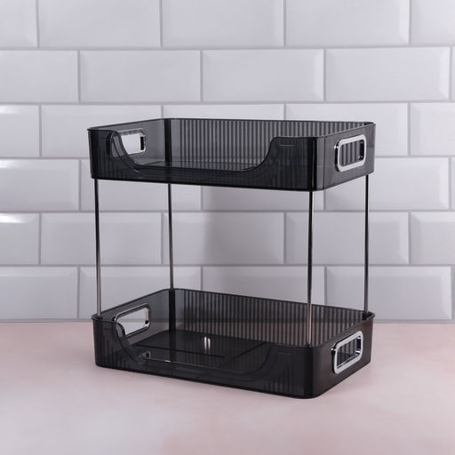 Органайзер для хранения, с ручками, 2 секции, 31×20×29 см, цвет чёрный, серебристый