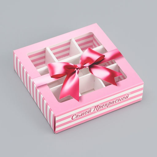 Цена за 5 шт. Коробка для конфет с обечайкой 9 шт. Самой прекрасной, 13.7?13.7?3.5 см Кондитерская упаковка