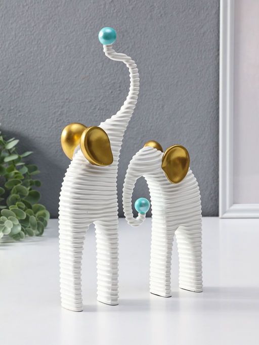 Сувенир полистоун "Слоны. Гофре" белый с золотом набор 2 шт 5х10х16,5 5,5х16,5х29,5 см