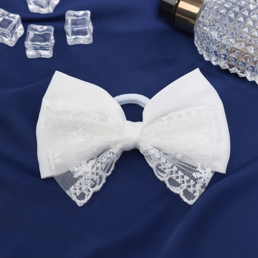 Цена за 6 шт. Бант для волос на резинке «Школьница», воздушное кружево, 12 см, белый