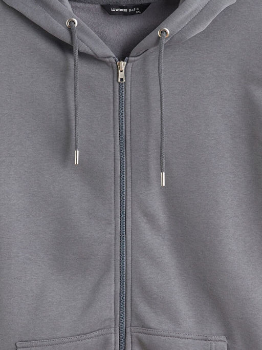 Kap??onlu Uzun Kollu Erkek Kal?n Fermuarl? Sweatshirt