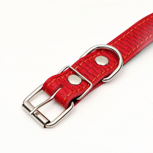 Ошейник кожаный с тиснением на синтепоне, 65 х 3 см, ОШ 40-55 см, красный - Пижон фото 4