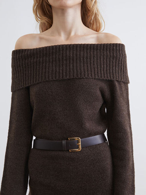 Kay?k Yaka Kemerli Triko Elbise