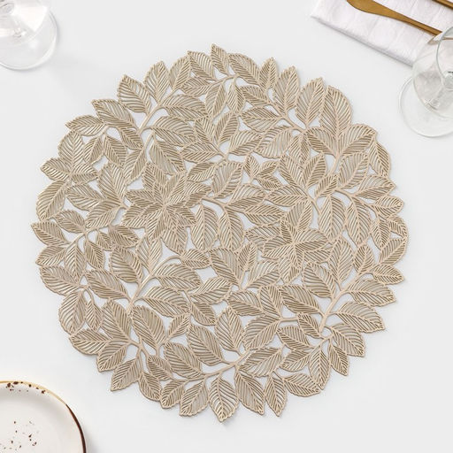 Цена за 12 шт. Салфетка сервировочная на стол Доляна Листья, ПВХ, 3838 см, цвет золото  фото 2