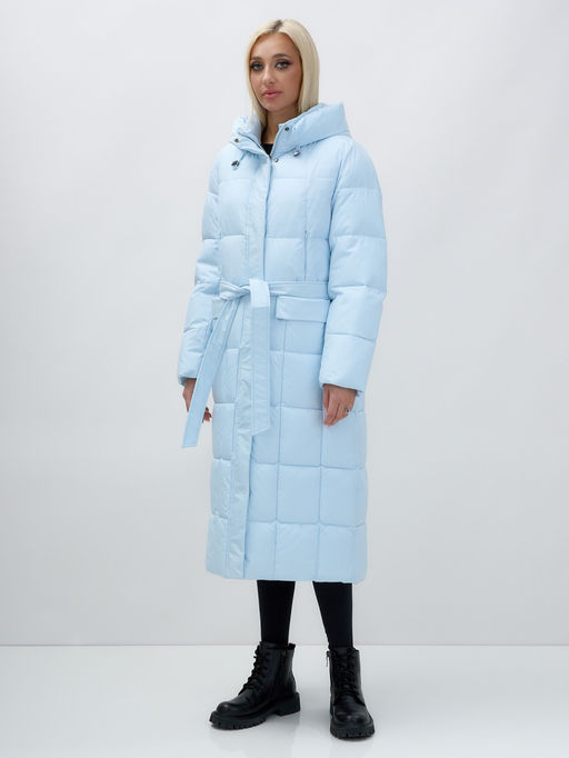 Пальто утепленное стеганное зимнее с капюшоном женское голубого цвета 9609Gl - Mtforce фото 2