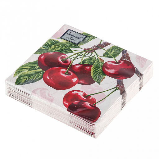 Салфетки бумажные Bouquet de Luxe 24х24см, 3-х слойные, 25 штук в упаковке, 100% целлюлоза, Вишня (Россия)  фото 3
