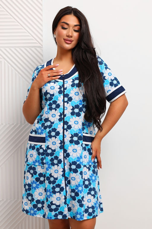 Халат женский из кулирки Марфа голубая ромашка макси - Амадэль фото 5