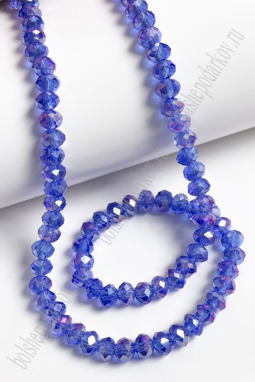 Бусины стеклянные, прозрачные перламутр., на леске "Rondelle" 6 мм (SF-669) фиолетовый №226