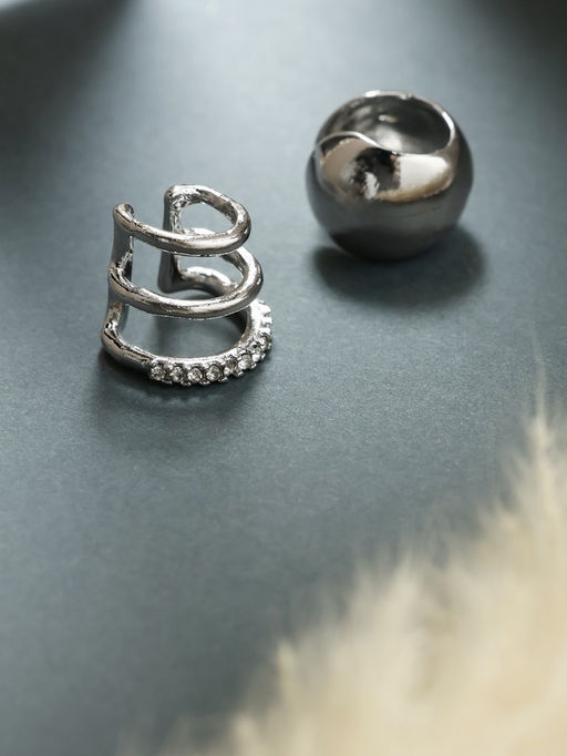 Серьги каффы, набор 2 шт. объёмные, цвет серебро - Qf фото 4