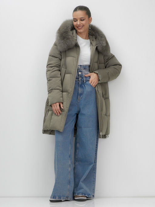 Пальто зимнее утепленное с мехом и капюшоном тренд коричневого цвета 7630K - Visdeer фото 10