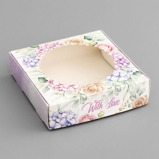 Цена за 5 шт. Коробка подарочная сборная с окном, упаковка, «С любовью», 11.5×11.5×3 см