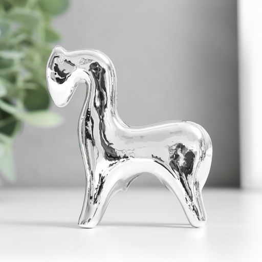Фигурка керамика «Лошадка с опущенной головой», под серебро, 2.5×6.5×7 см