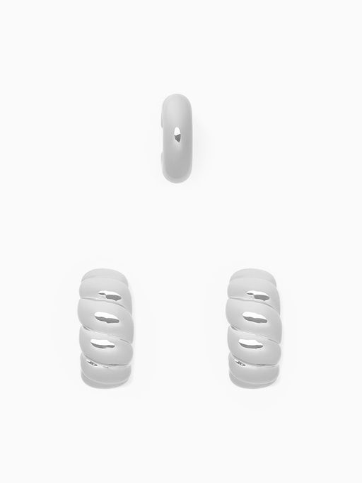 Серьги и каффы QF Плетённый бублик, набор, цвет серебро  фото 2