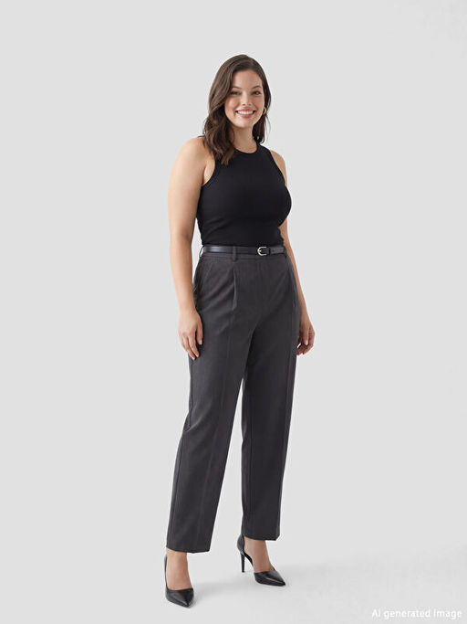 Beli Kemerli Cigarette Kad?n Pileli Pantolon