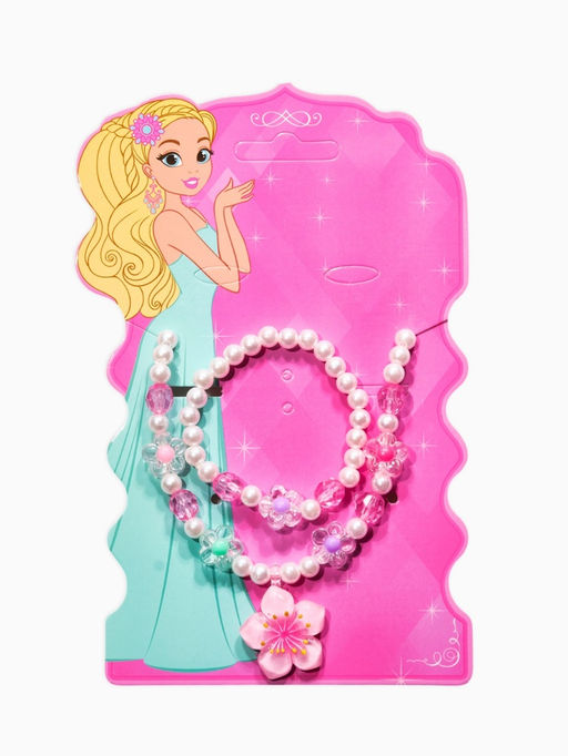 Цена за 2 шт. Набор детский "Выбражулька" 3 пред-а: бусы, браслет, кольцо б-р, цветок, жемчуг, цветной