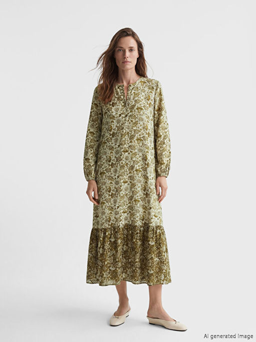 Bisiklet Yaka Desenli A Kesim Elbise