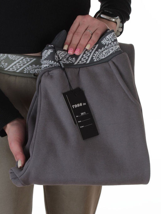 2611 GRAY Штаны утепленные спортивные женские (85% хлопок, 10% полиэстер, 5% спандекс)