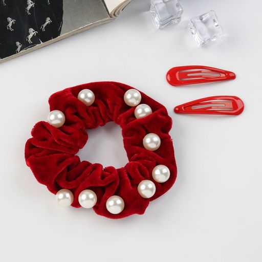 Цена за 2 шт. Набор для волос «Глория грация», резинка 7 см, 2 заколки 5 см, красный