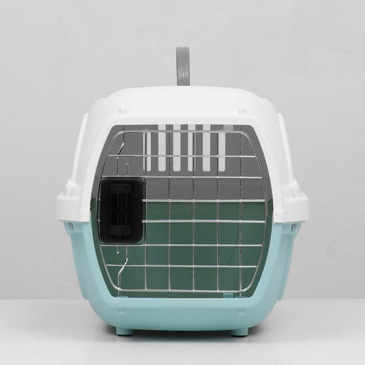 Переноска для животных пластиковая с металлической дверью 47х32,5х30 см, вес до 9 кг, голубая 9343 - Пижон фото 2