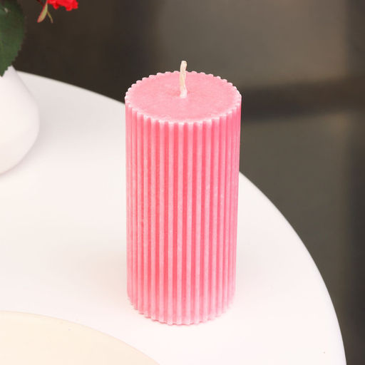 Свеча-цилиндр с гранями, 5х10 см, розовая, 6 ч