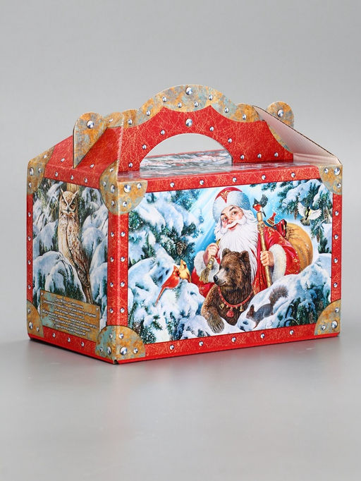 Подарочная новогодняя коробка «ЗИМНЯЯ СКАЗКА в красном» Чемоданчик средний 20×12×19 см