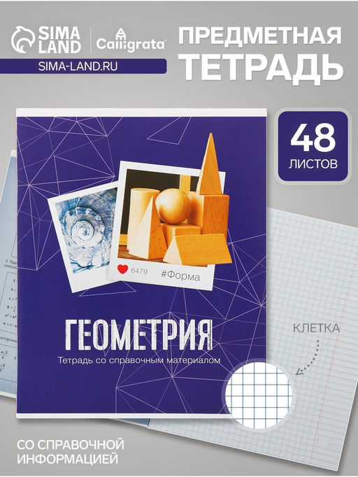 Цена за 10 шт. Предметная тетрадь по геометрии Calligrata «Фото», 48 листов, в клетку, со справочным материалом, обложка из мелованного картона