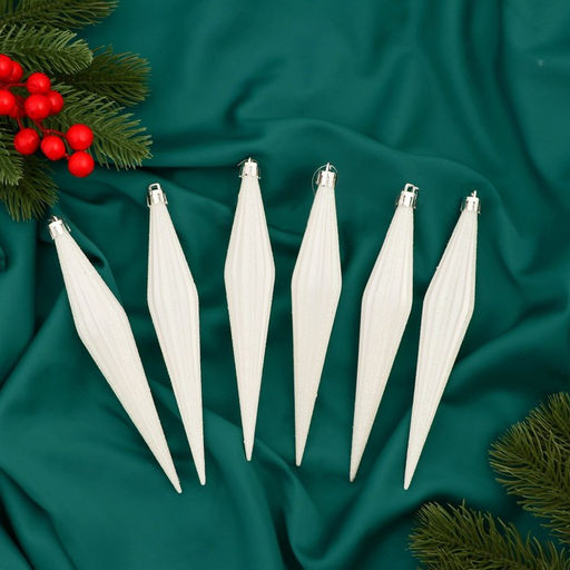 Ёлочные игрушки набор 6 шт. Сосулька острая в полоску, 318 см, белый