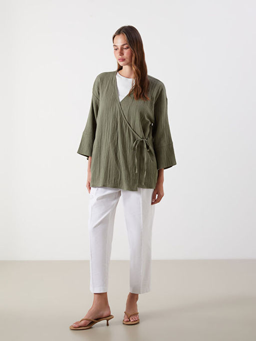 Kruvaze Yaka Dokulu Kad?n Kimono