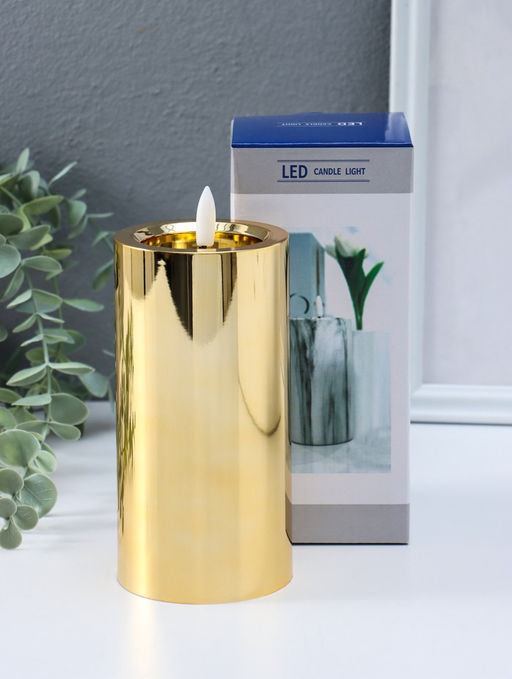 Светодиодная свеча LED - ночник RISALUX «Столбик. Глянец», от батареек 3×АА, золото, мерцающая 7.5×7.5×17 см
