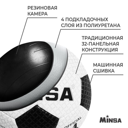 Мяч футбольный MINSA, PU, машинная сшивка, 32 панели, р. 4 фото 3
