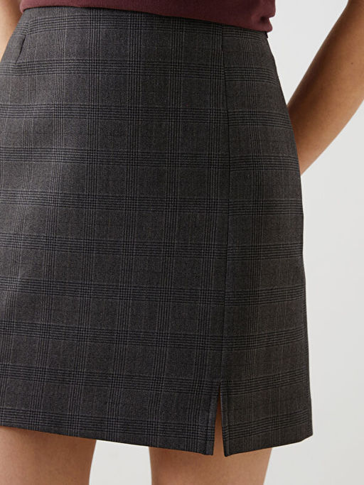 Beli Fermuarl? Ekose Kad?n Etek