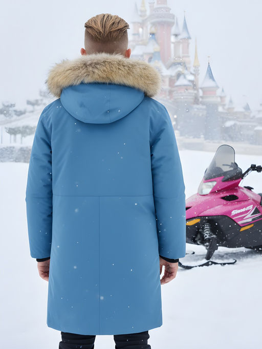 Парка зимняя подростковая для мальчика с капюшоном и мехом синего цвета 9535S - Valianly фото 2