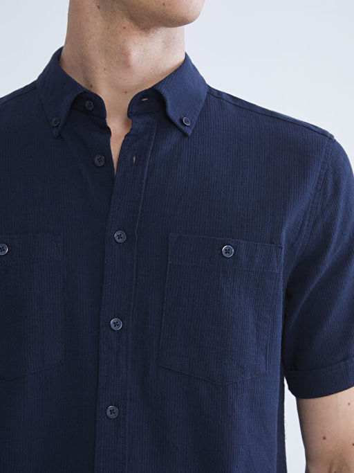 Regular Fit K?sa Kollu Erkek Dokulu G?mlek