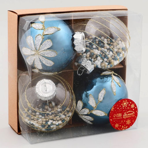 Ёлочные игрушки Вивьен, шары новогодние, d=8 см, набор 4 шт., бело-синий - Зимнее волшебство фото 2