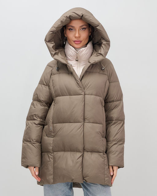 Куртка двубортная женская зимняя с капюшоном коричневого цвета 7736K Бренд: Visdeer  фото 21
