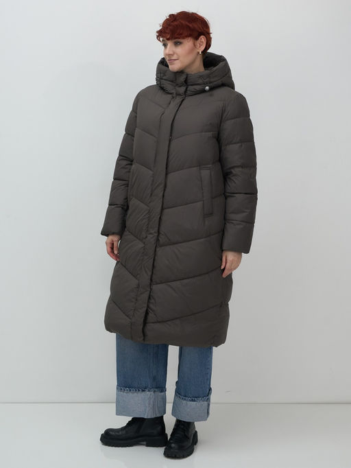Пальто зимнее утепленное с капюшоном женское темно-коричневого цвета 7623TK - Visdeer фото 15