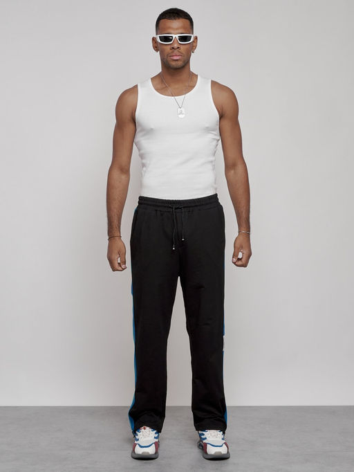 Широкие спортивные штаны трикотажные мужские черного цвета 12903Ch - Mtforce фото 7