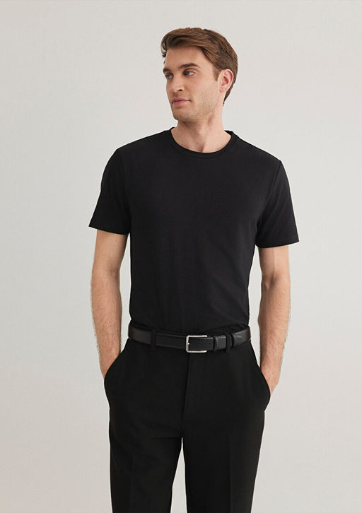 Stretch Siyah Basic Tisort - Mavi фото 3