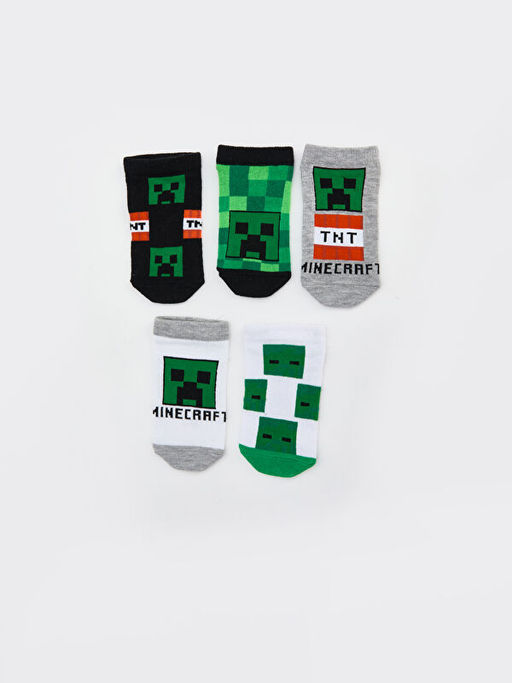 Minecraft Desenli Erkek ?ocuk Patik ?orap 5li