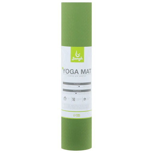 Коврик для йоги Sangh, 183610,6 см, цвет зелёный  фото 5