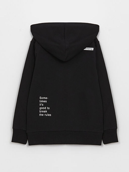 Bask?l? Uzun Kollu Erkek ?ocuk Hoodie