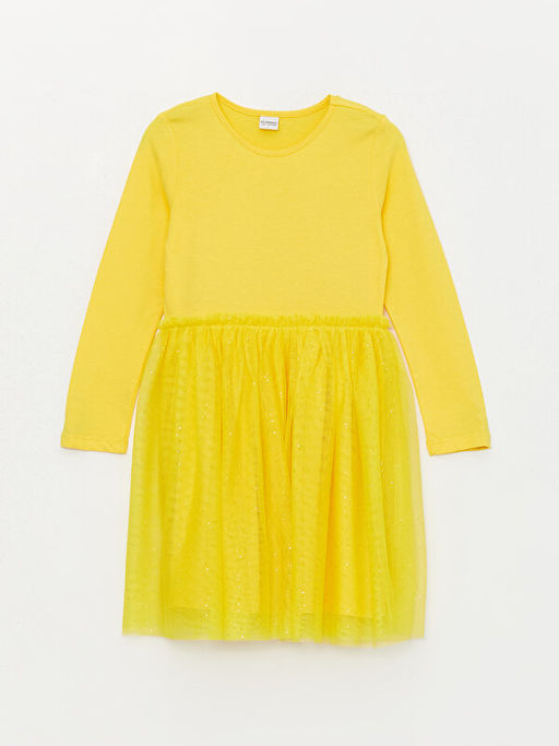 Bisiklet Yaka Uzun Kollu K?z ?ocuk Elbise