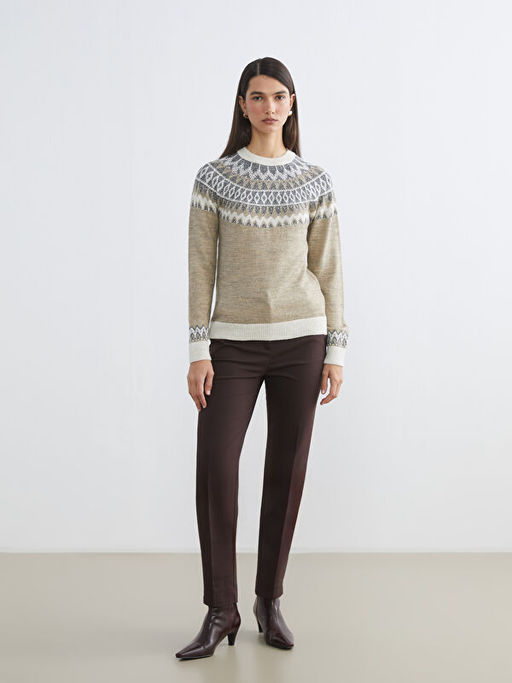 Bisiklet Yaka Desenli Kad?n Triko Kazak